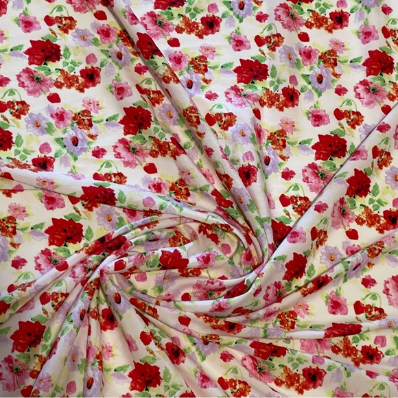 Poly Print Multicolor Floral Satin Fabric - Picture 1 of 1